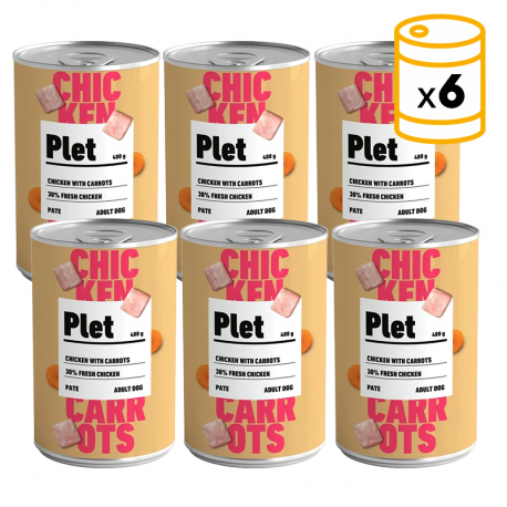 Latas Plet para perros adultos. Pollo con zanahorias.