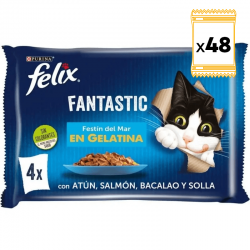 Felix Fantastic Comida húmeda para Gatos en Gelatina Selección de Pescados