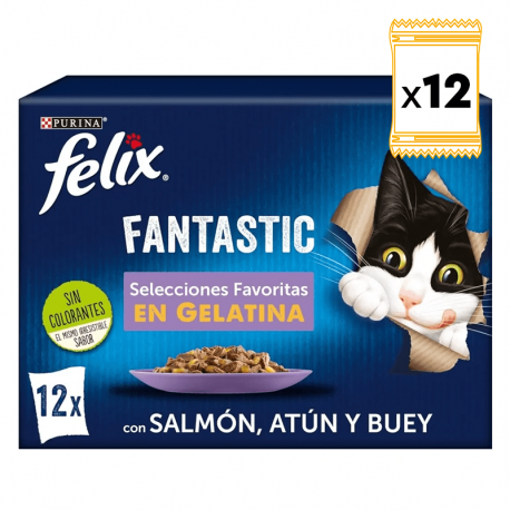Felix Fantastic Caja Multipack Comida húmeda para Gatos en Gelatina Selecciones Favoritas
