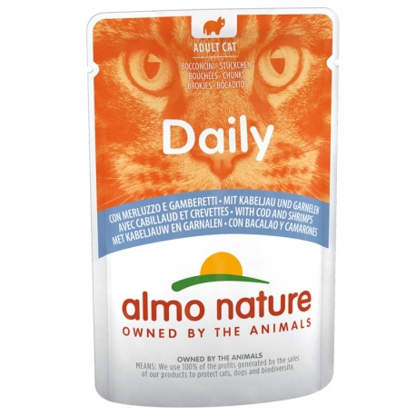 Almo Nature Daily Comida Húmeda para Gatos Bocaditos de Bacalao y Gambas
