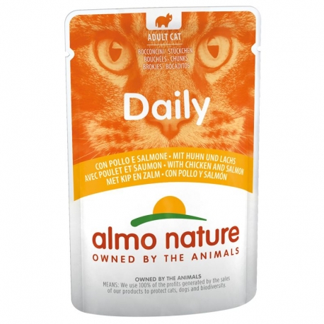 Almo Nature Daily Comida Húmeda para Gatos Bocaditos de Pollo y Salmón