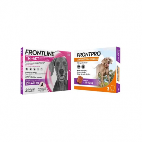 Pack Super Protection: Frontpro Compresse Masticabili 25-50 kg + Frontline Tri-Act 3 Pipette (20-40kg) Taglia Grande