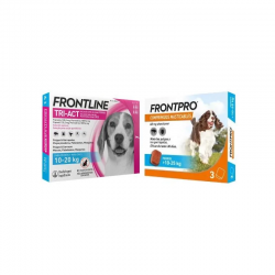 Pack Super Protezione: Frontpro Compresse Masticabili 10-25 kg + Frontline Tri-Act 3 pipette (10-20 kg) media taglia