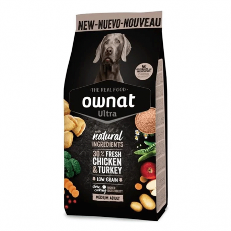 Ownat Ultra Low Grain Medium Adult Mangime per Cani di Taglia Media