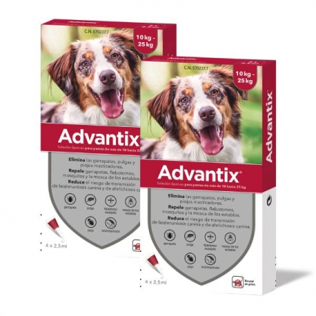 Advantix pack 2 unidades ( 8 pipetas) para cães de porte médio (10-25kg)
