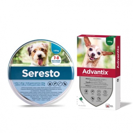 Pack Super Proteção: Coleira Seresto menos 8kg + Advantix 4 Pipetas 0-4kg para Cães Mini