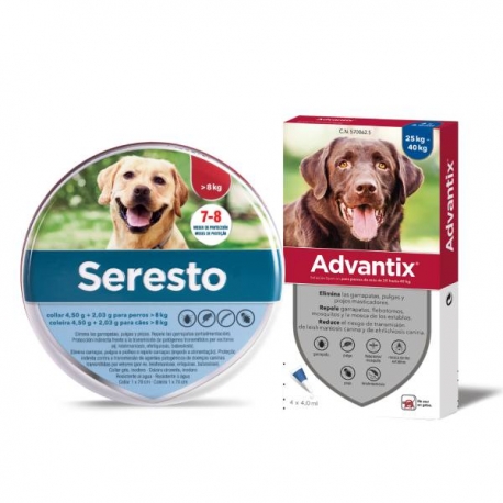 Pack Super Proteção: Coleira Seresto mais de 8kg + Advantix 4 Pipetas + 25kg