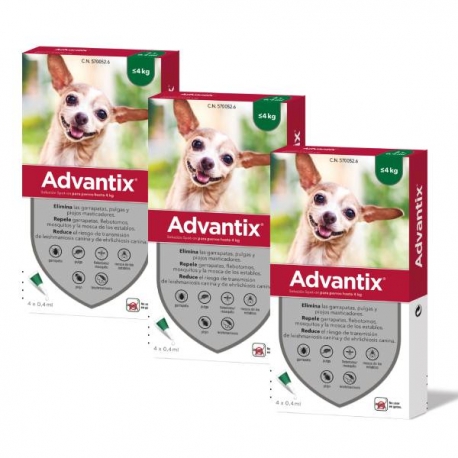 Advantix pack 3 unidades (12 Pipetas) para Mini-Cães(0-4KG)
