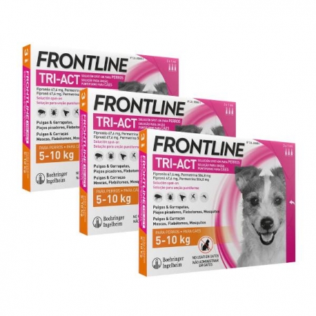 Frontline Tri-Act pack 3 unidades (18 Pipetas) para Cães de Pequeno- porte (5-10KG)