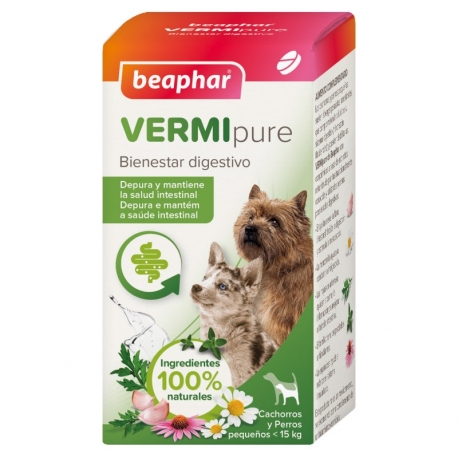 Beaphar VERMIpure comprimidos naturais para parasitas internos de cães pequenos 50 comprimidos