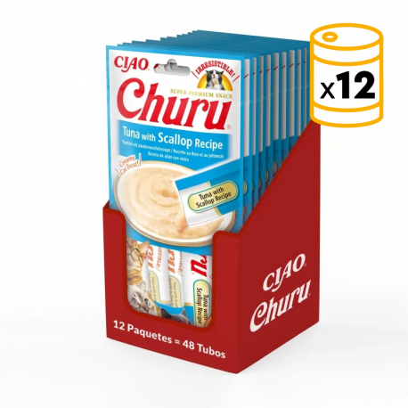 Pack Churu para gato adulto Pure de Atun Con Vieira 12x56gr