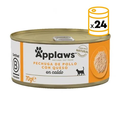 Applaws Latas de Comida Húmeda en Caldo para Gatos con Pollo y Queso