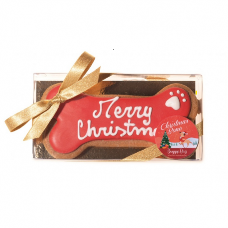 Galleta Merry Christmas Hueso Rojo de Vainilla Snack para Perros Doggye Bag