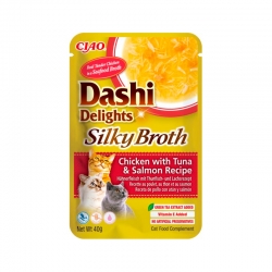 Churu Dashi Delights Silky Broth Comida Húmeda en Caldo con Pollo Atún y Salmón