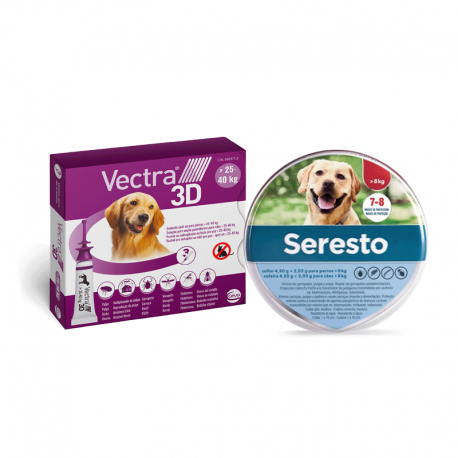 Pack Super Proteção: Coleira Seresto mais de 8kg + Vectra 3D Pipetas cão 25-40kg
