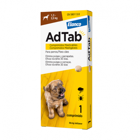 Adtab 1 Comprimido Mastigáve Antiparasitário para Cães 1,3-2,5 kg