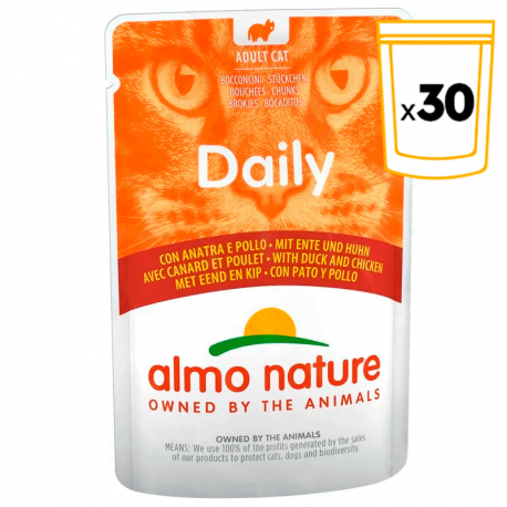 Almo Nature Daily Comida Húmeda para Gatos Bocaditos de Pollo y Pato